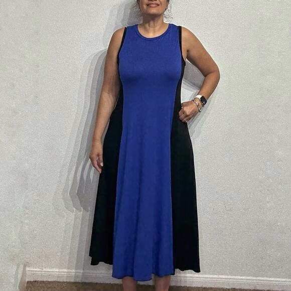 Comfy USA Blue Colorblock Midi Dress Sz L - Picture 1 of 11